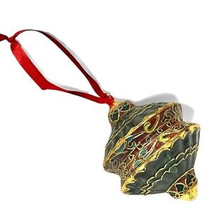 Elegant Cloisonné’ Holiday Ornament enamel jewel tones gold outline accents 3.5”